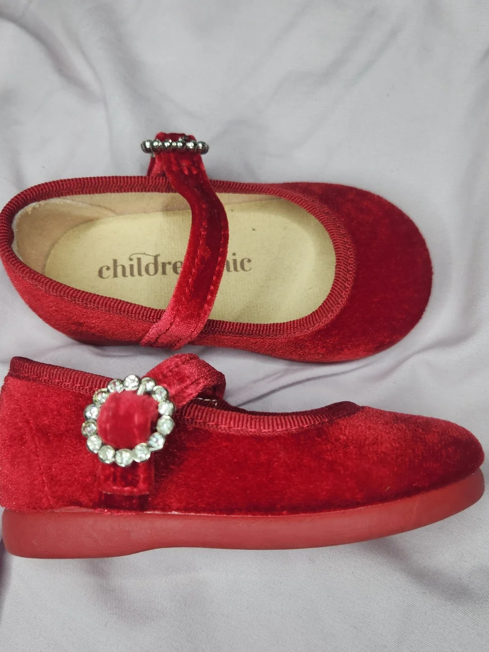 Girls' Red Velvet Mary Jane Dress Shoes by Chienchic